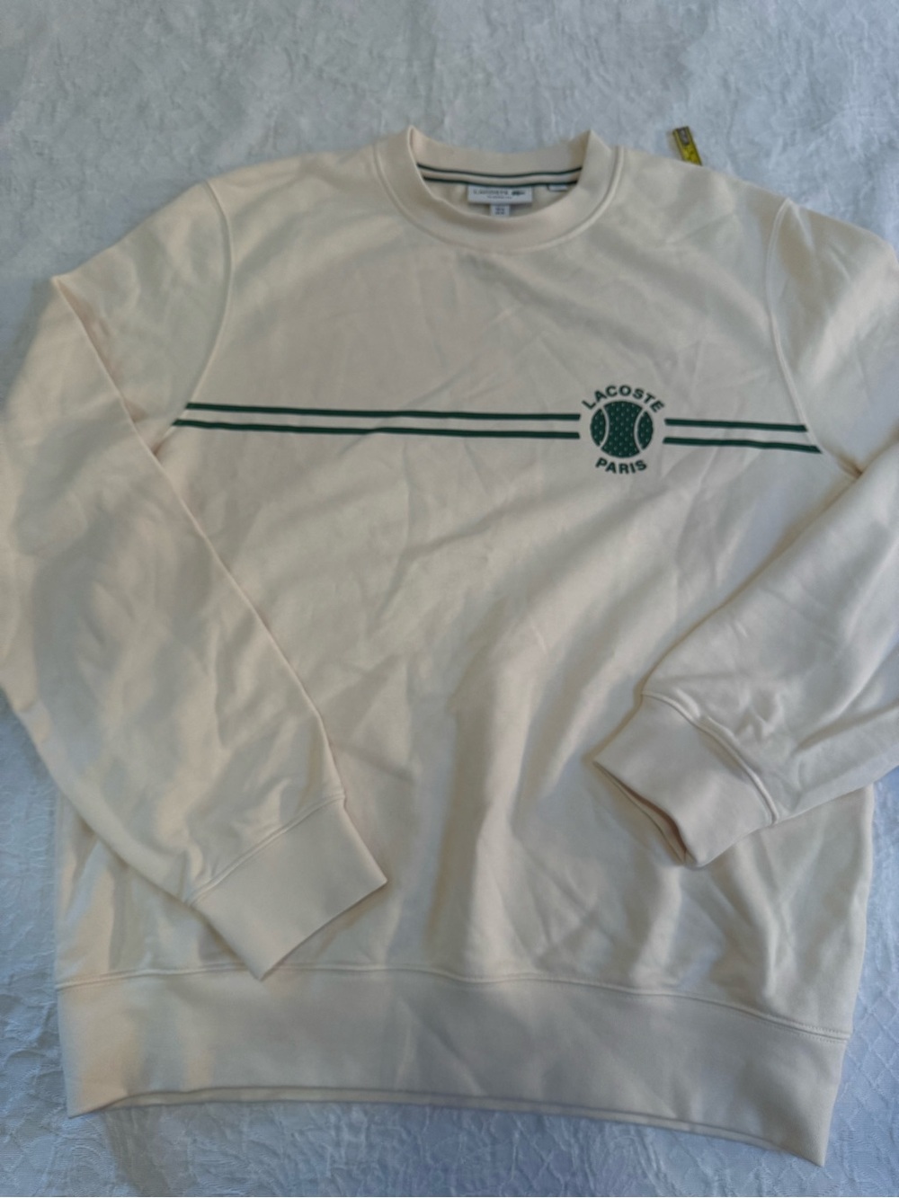 Lacoste Mens M Classic Fit Sweatshirt Cream Green Tennis Paris Logo Crewneck